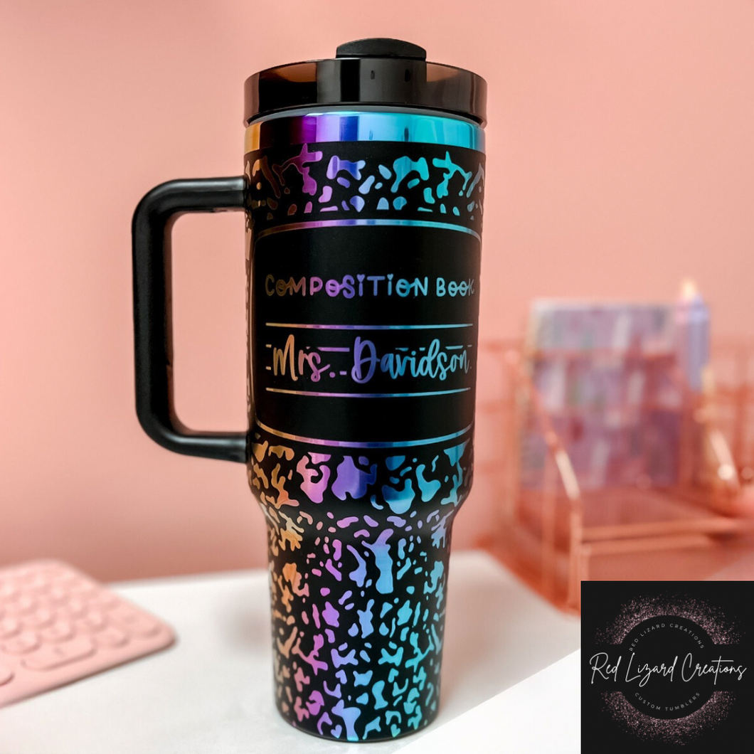 Rainbow Composition Book with Name Engraved Tumbler 40oz